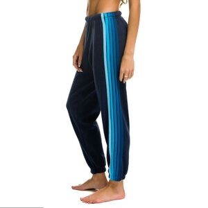 Aviator Nation Dark Blue Joggers 5 STRIPE SWEATPANTS - NAVY // BLUE size small